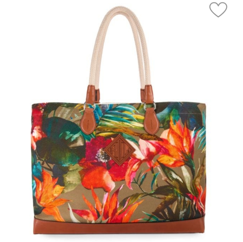 Ralph Lauren Multicolor Floral Leather/Canvas Tote